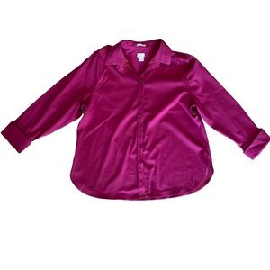 Chicos Classic No Iron Button Down Blouse Size 3 US 16 Pink 3/4 Sleeve
